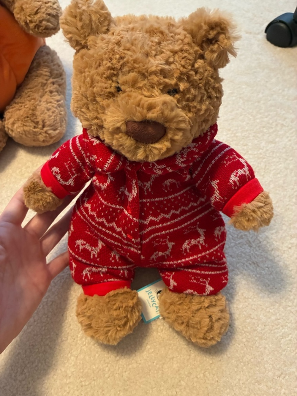 Jellycat Bartholomew Bear in Red Reindeer Knit Pajamas
